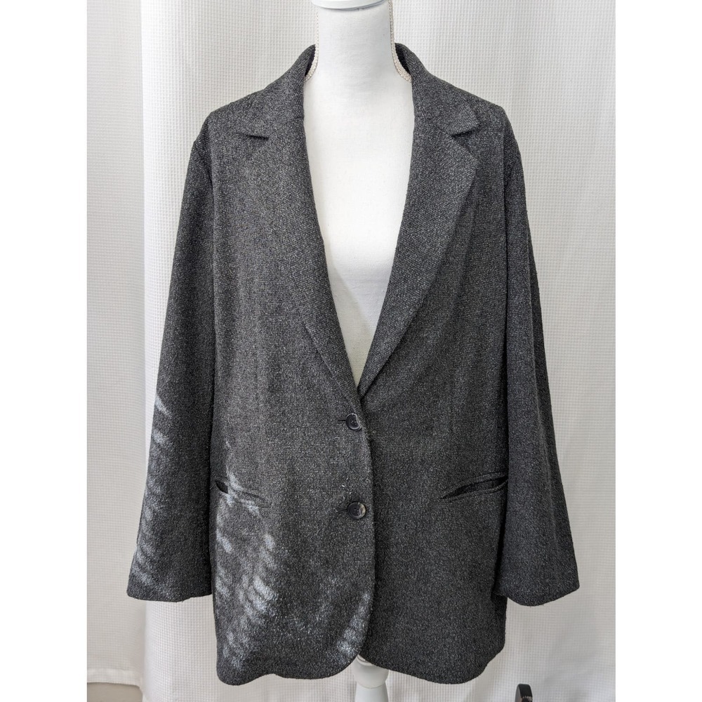 J. JILL! MICRO NUBBY FINISH BLACK, WHITE WOOL BLEND STRETCH JACKET! SZ L